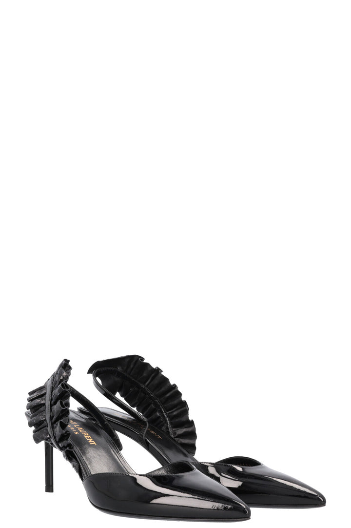 SAINT LAURENT Edie Slingback Heels Patent Black