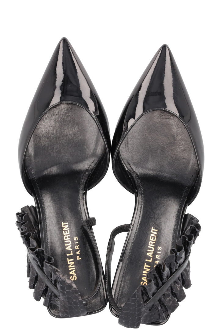 SAINT LAURENT Edie Slingback Heels Patent Black
