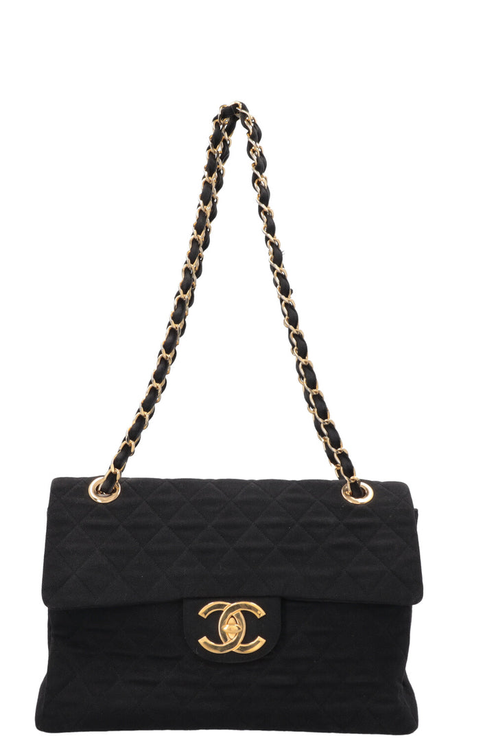 CHANEL Single Flap Bag Maxi Denim Black