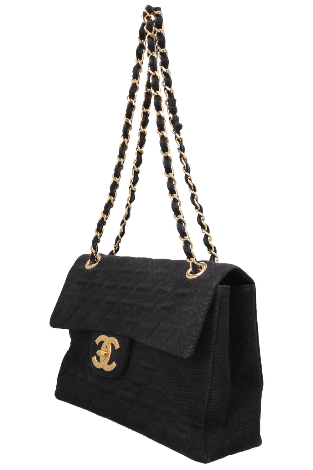 CHANEL Single Flap Bag Maxi Denim Black