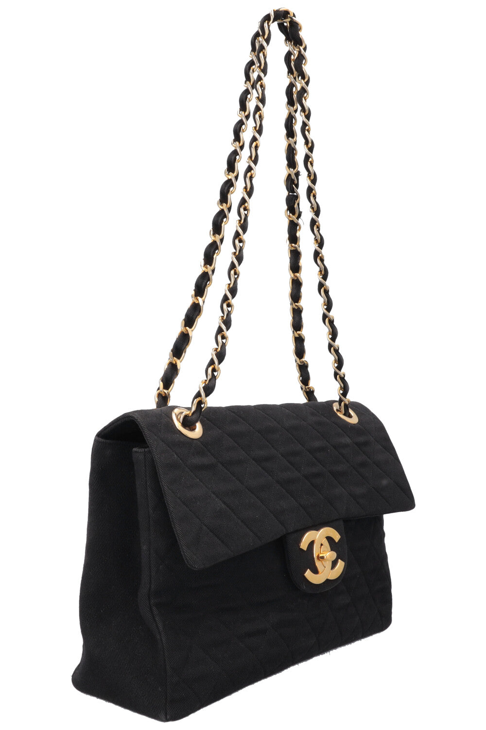 CHANEL Single Flap Bag Maxi Denim Black