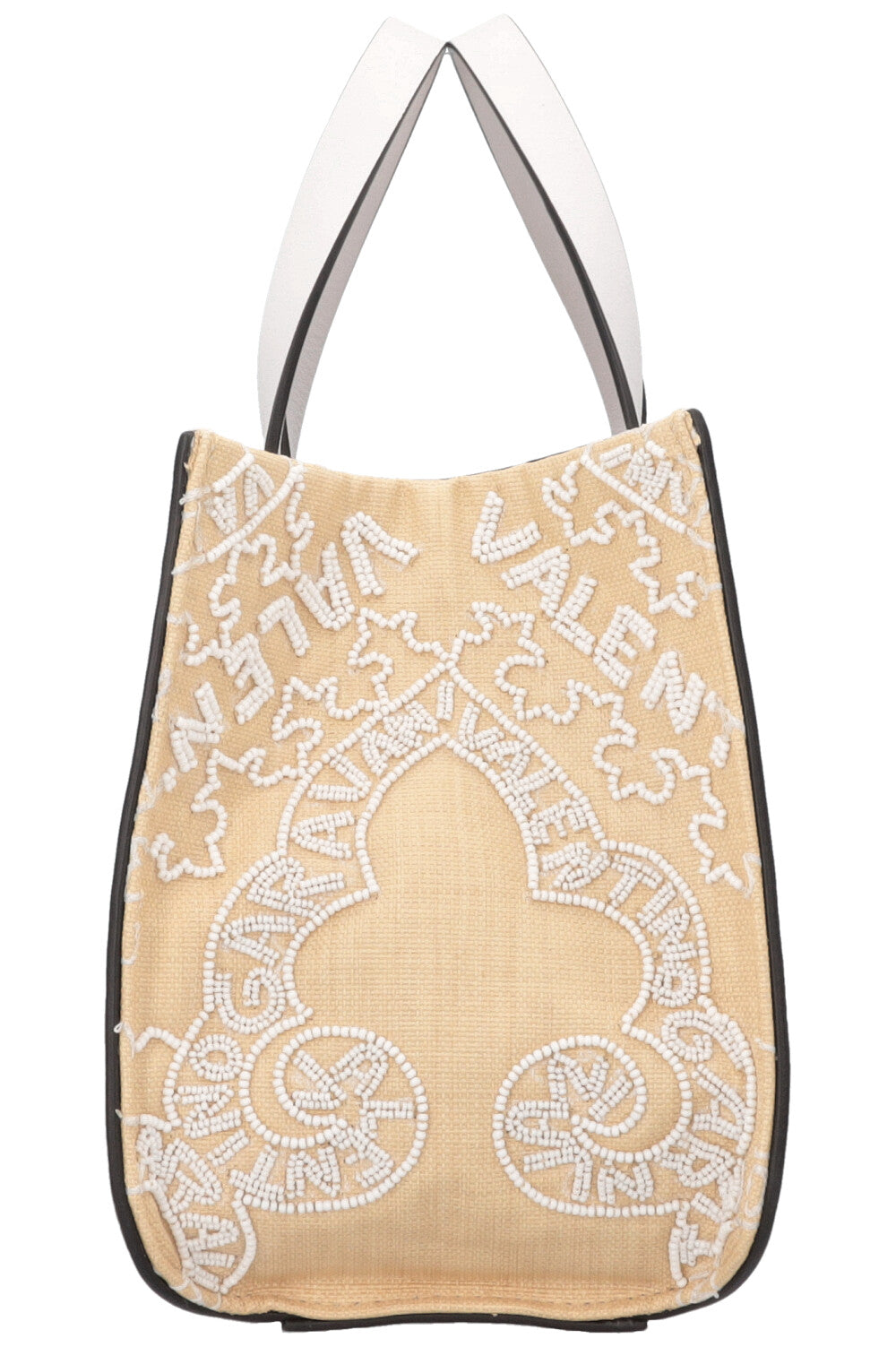 VALENTINO V'Logo Beaded Signature Top Handle Bag Small White