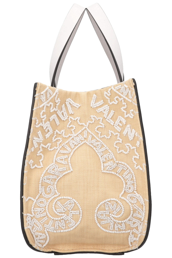 VALENTINO V'Logo Beaded Signature Top Handle Bag Small White