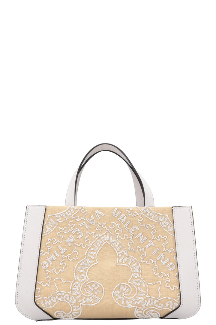 VALENTINO V'Logo Beaded Signature Top Handle Bag Small White