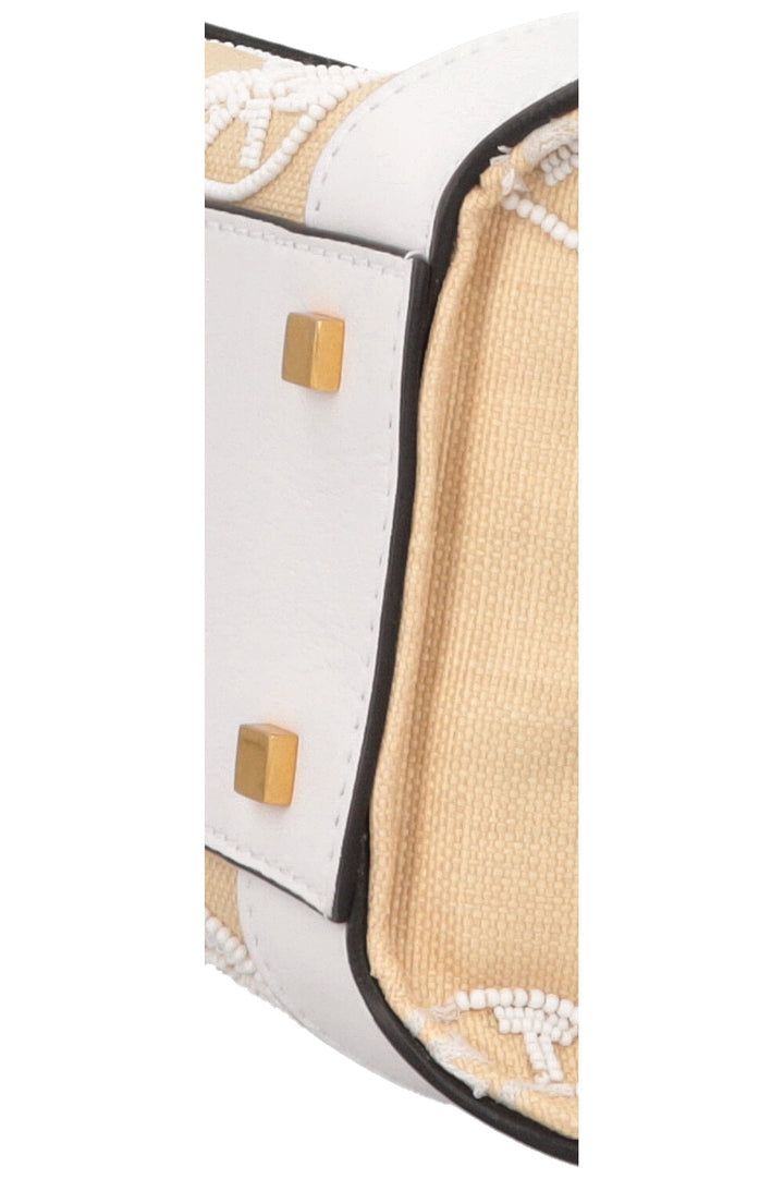 VALENTINO V'Logo Beaded Signature Top Handle Bag Small White