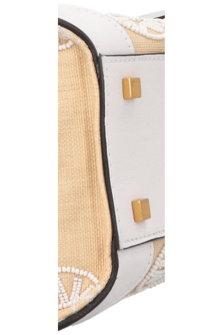 VALENTINO V'Logo Beaded Signature Top Handle Bag Small White