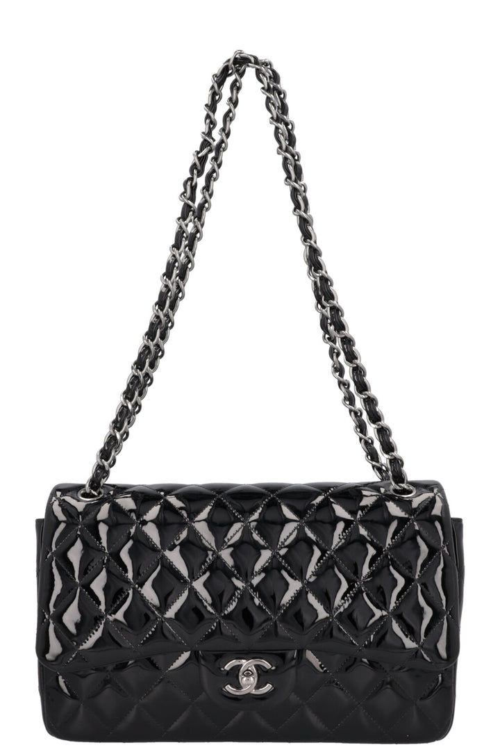 CHANEL Large Double Flap Patent Black