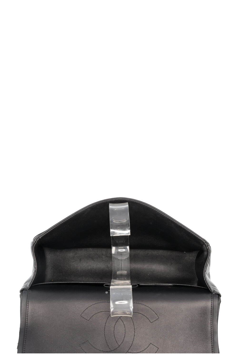 CHANEL Large Double Flap Patent Black