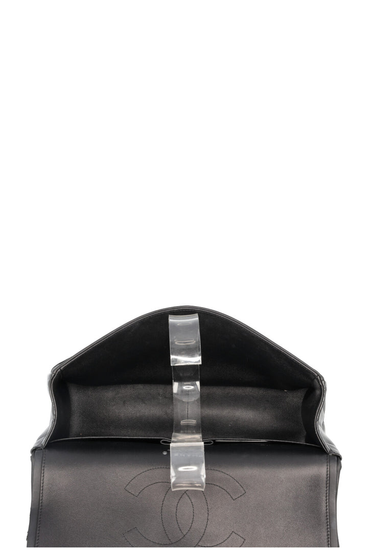 CHANEL Large Double Flap Patent Black