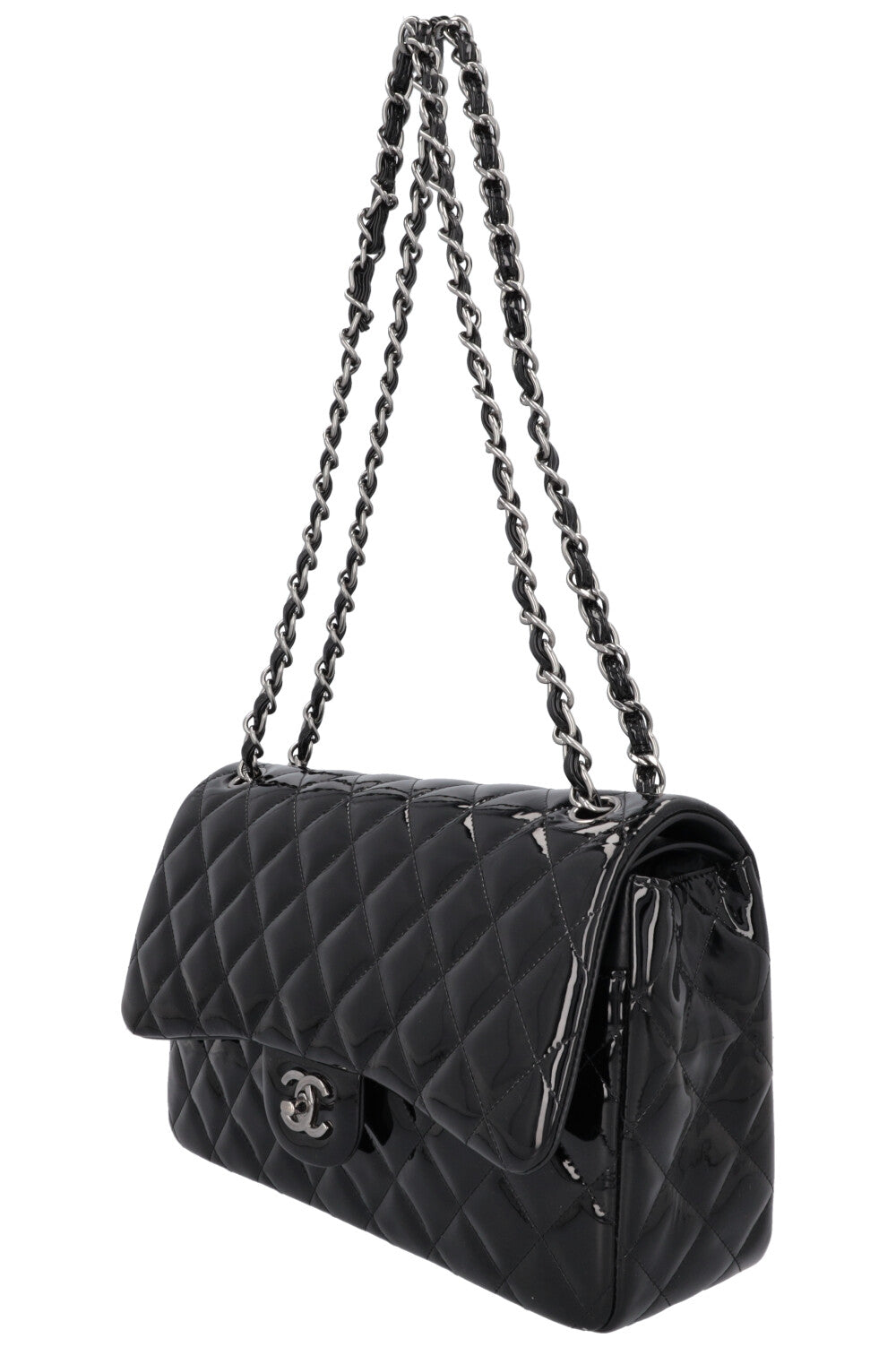 CHANEL Large Double Flap Patent Black