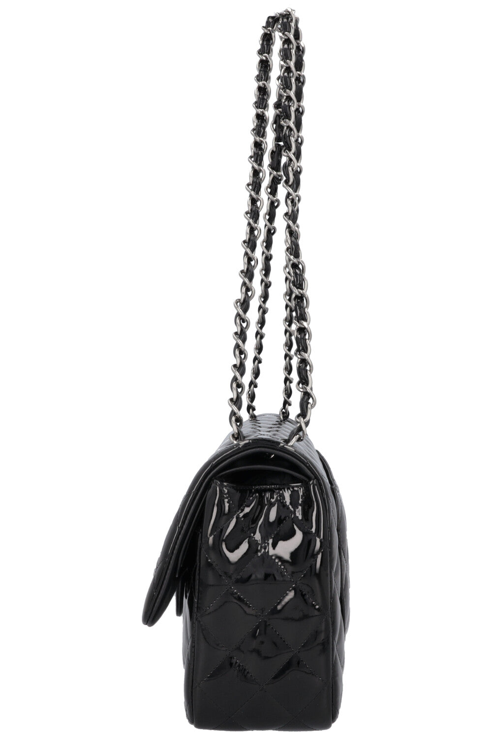 CHANEL Large Double Flap Patent Black