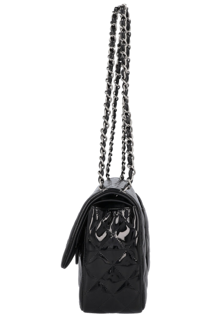 CHANEL Large Double Flap Patent Black