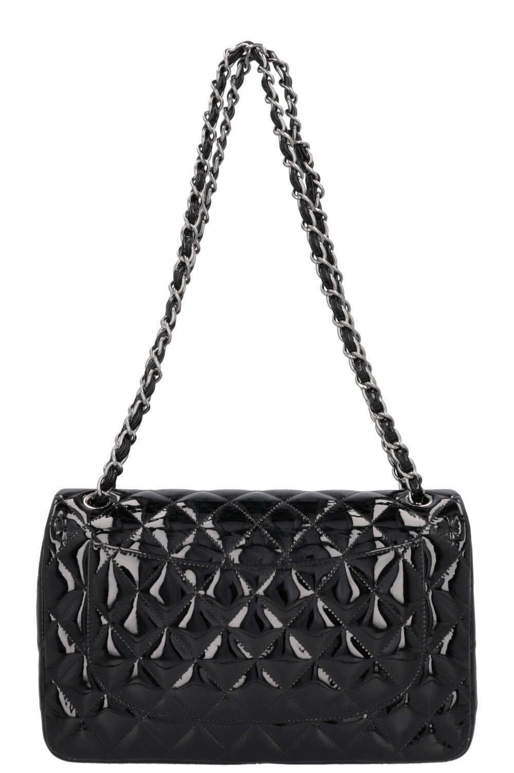 CHANEL Large Double Flap Patent Black
