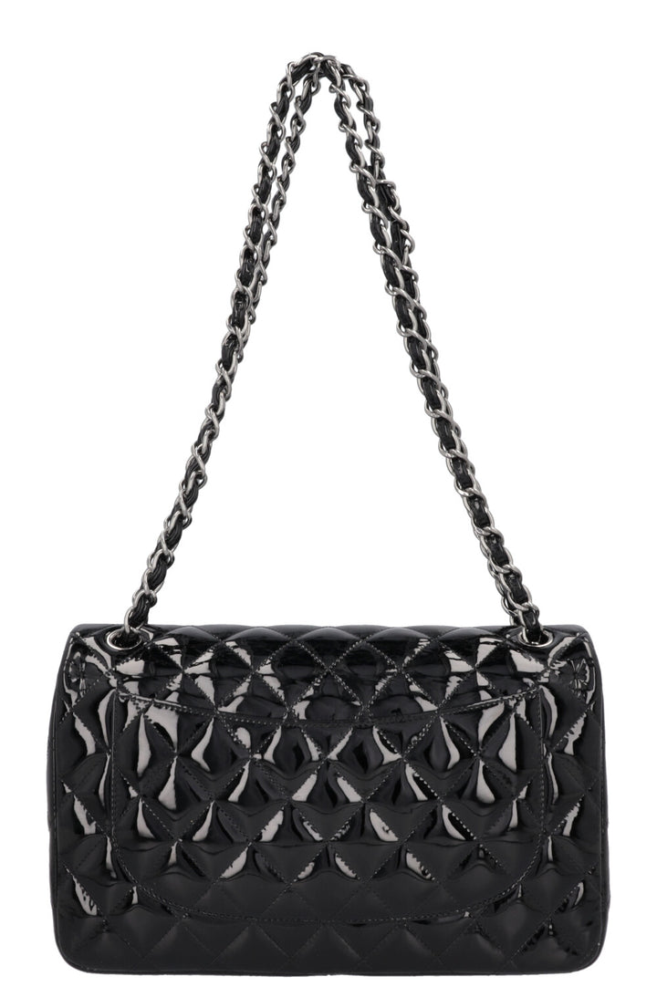 CHANEL Large Double Flap Patent Black