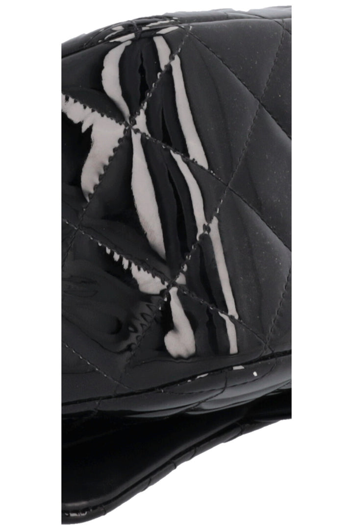CHANEL Large Double Flap Patent Black