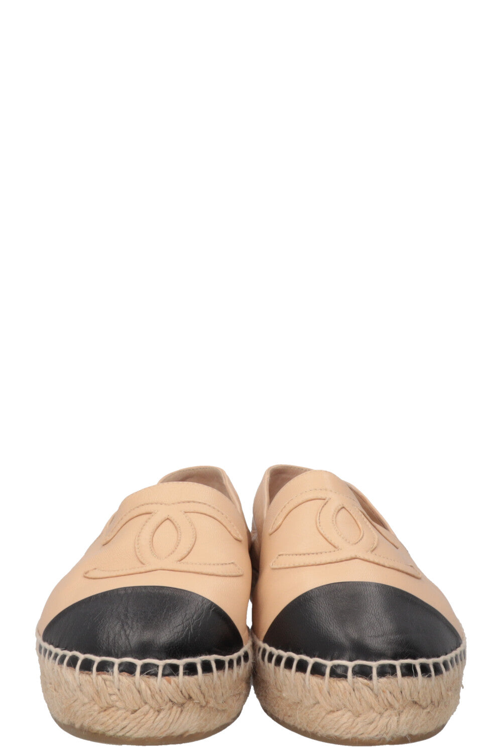 CHANEL Espadrilles Leather Beige Black