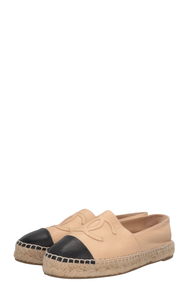 CHANEL Espadrilles Leather Beige Black