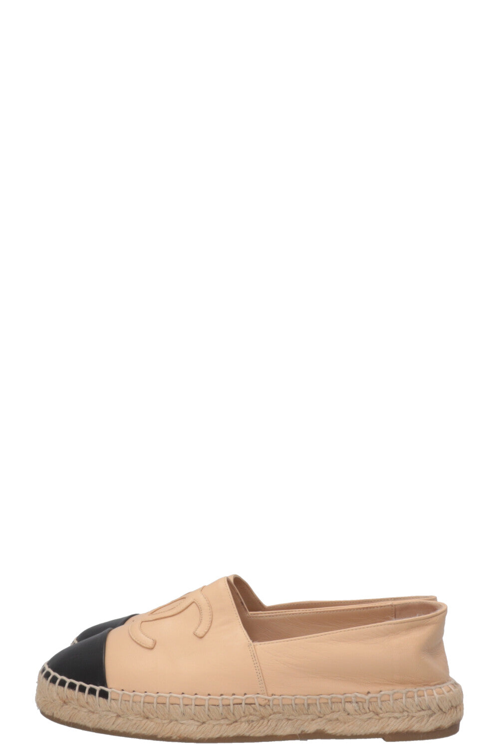 CHANEL Espadrilles Leather Beige Black
