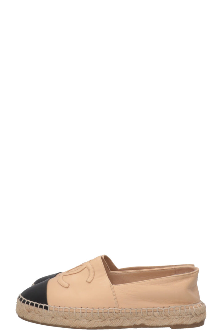 CHANEL Espadrilles Leather Beige Black