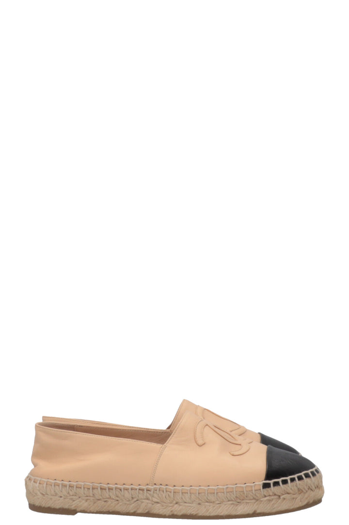 CHANEL Espadrilles Leather Beige Black