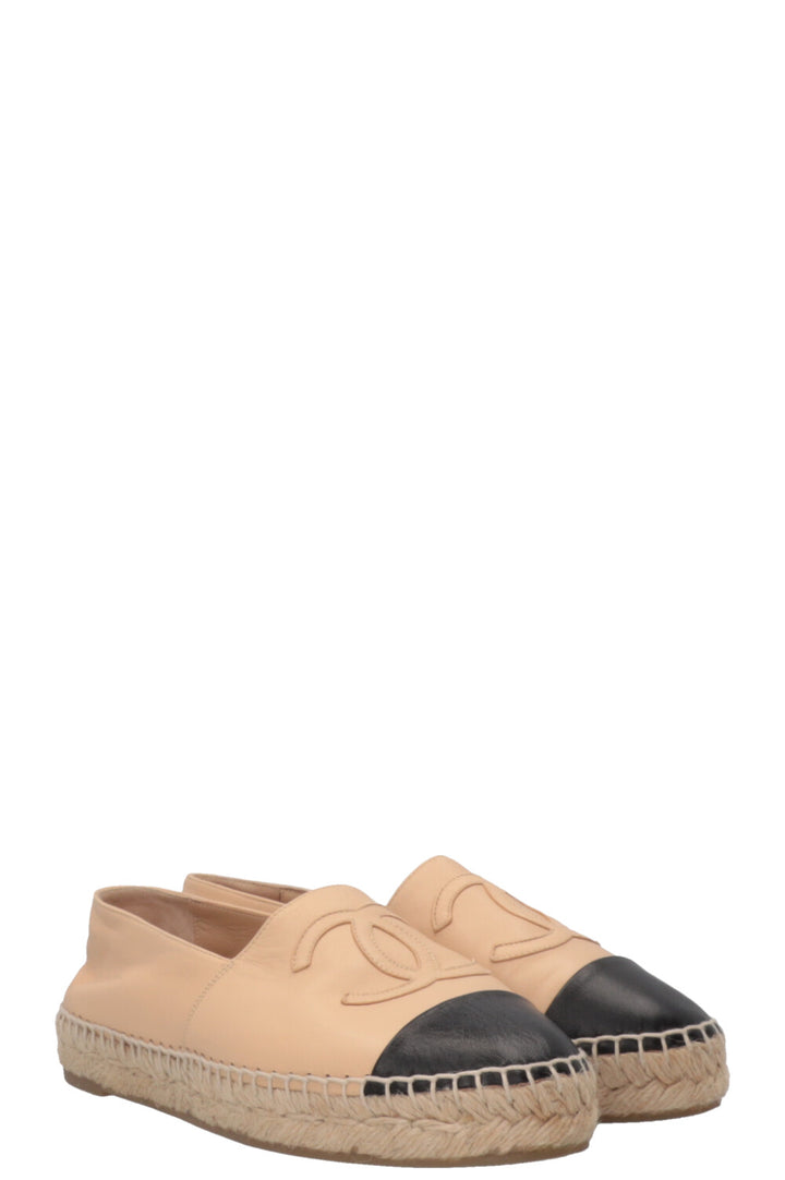 CHANEL Espadrilles Leather Beige Black