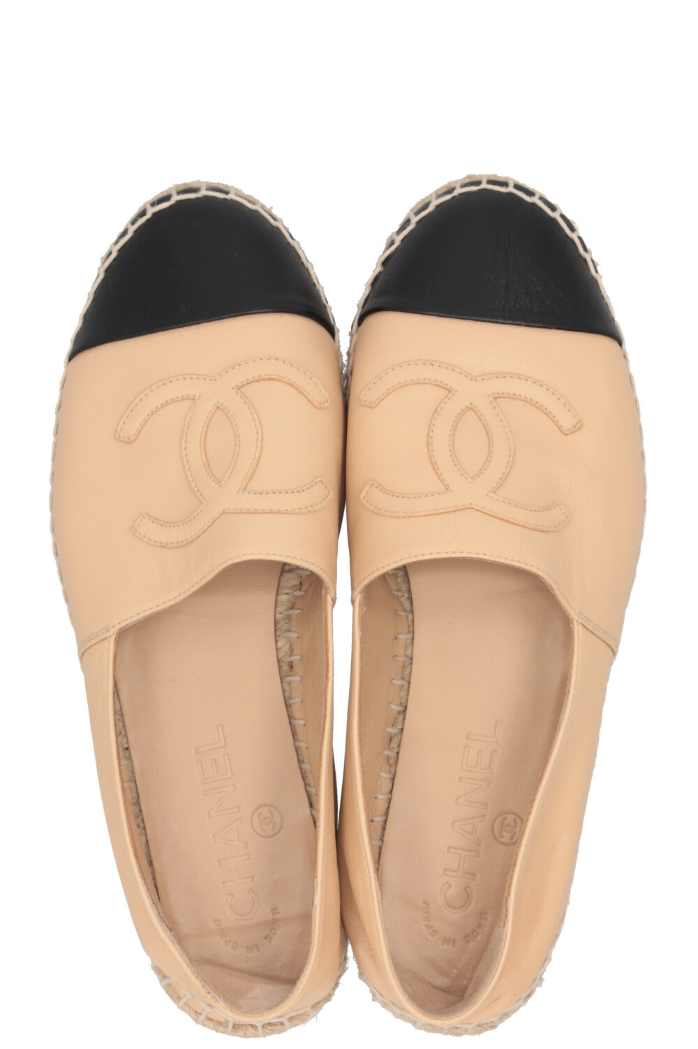 CHANEL Espadrilles Leather Beige Black