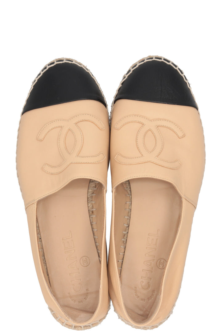 CHANEL Espadrilles Leather Beige Black