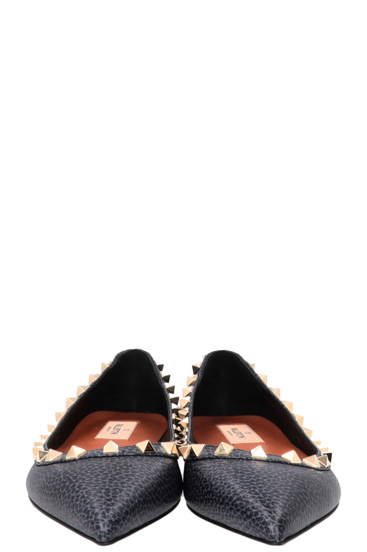 VALENTINO Rockstud Ballet Flats Leather Blue