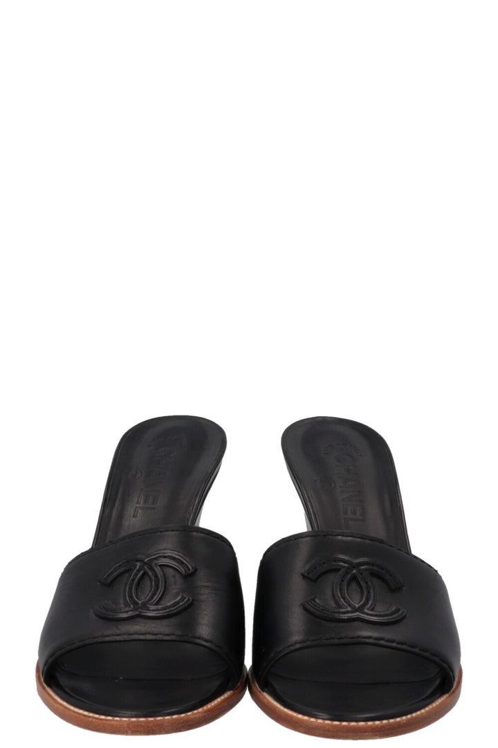 CHANEL CC Wedges Leather Black