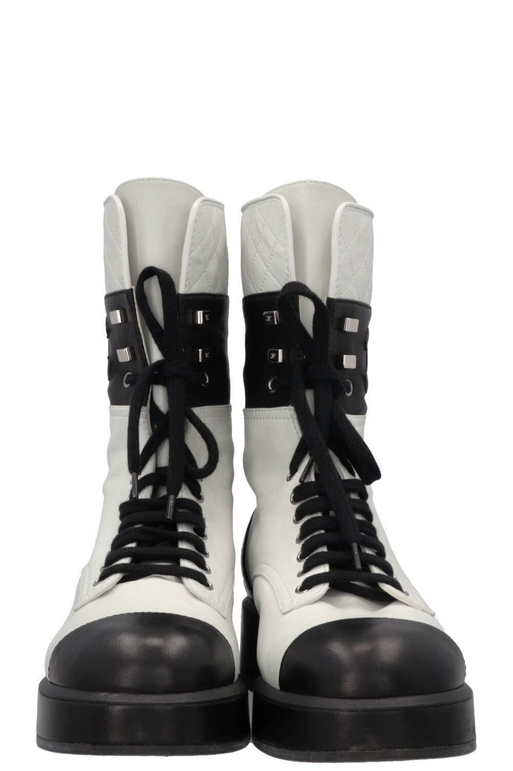 CHANEL CC Boots Black Light Grey