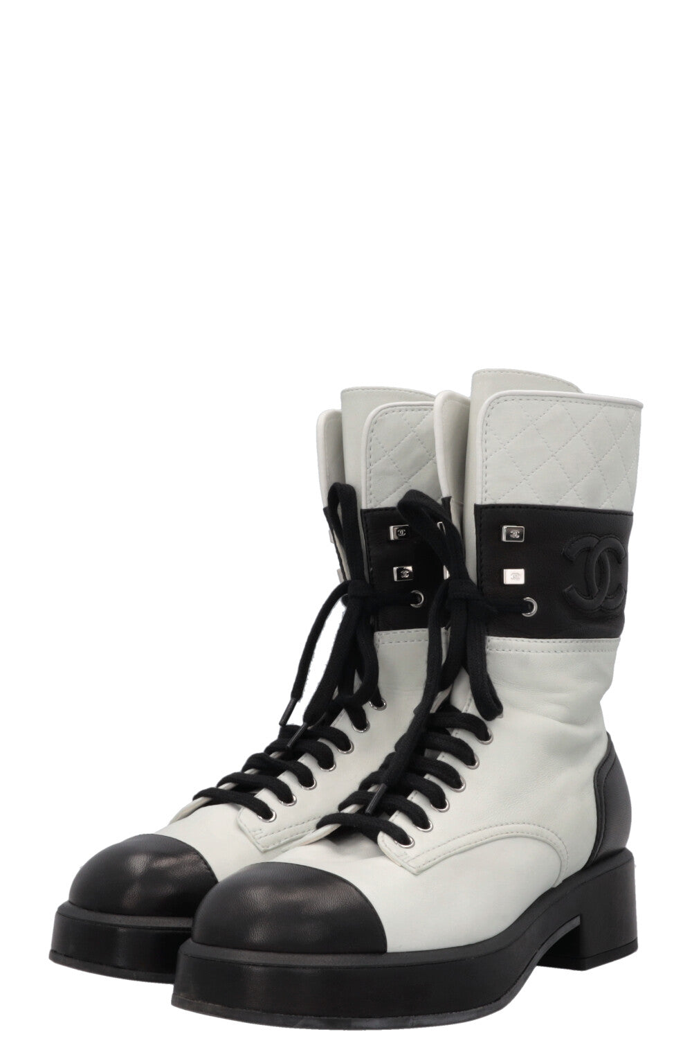 CHANEL CC Boots Black Light Grey