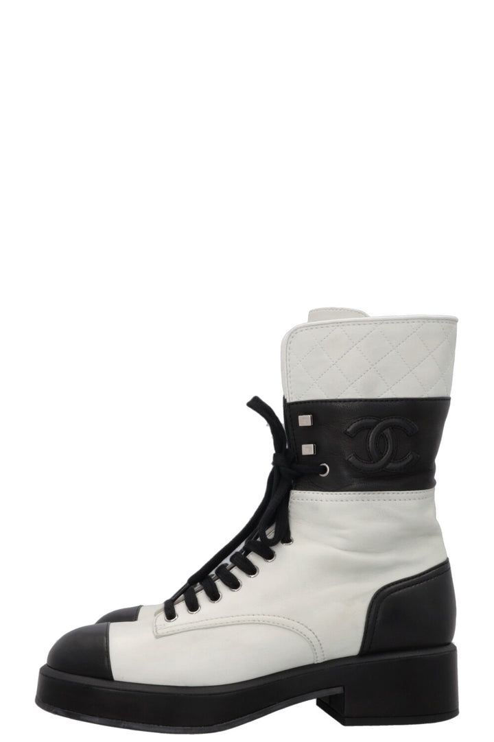 CHANEL CC Boots Black Light Grey