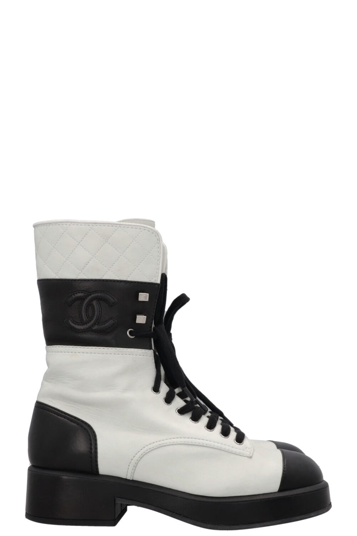 CHANEL CC Boots Black Light Grey