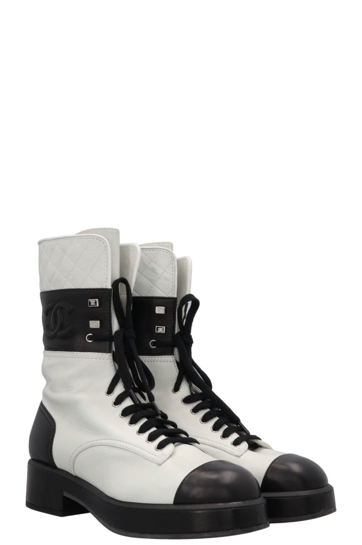 CHANEL CC Boots Black Light Grey