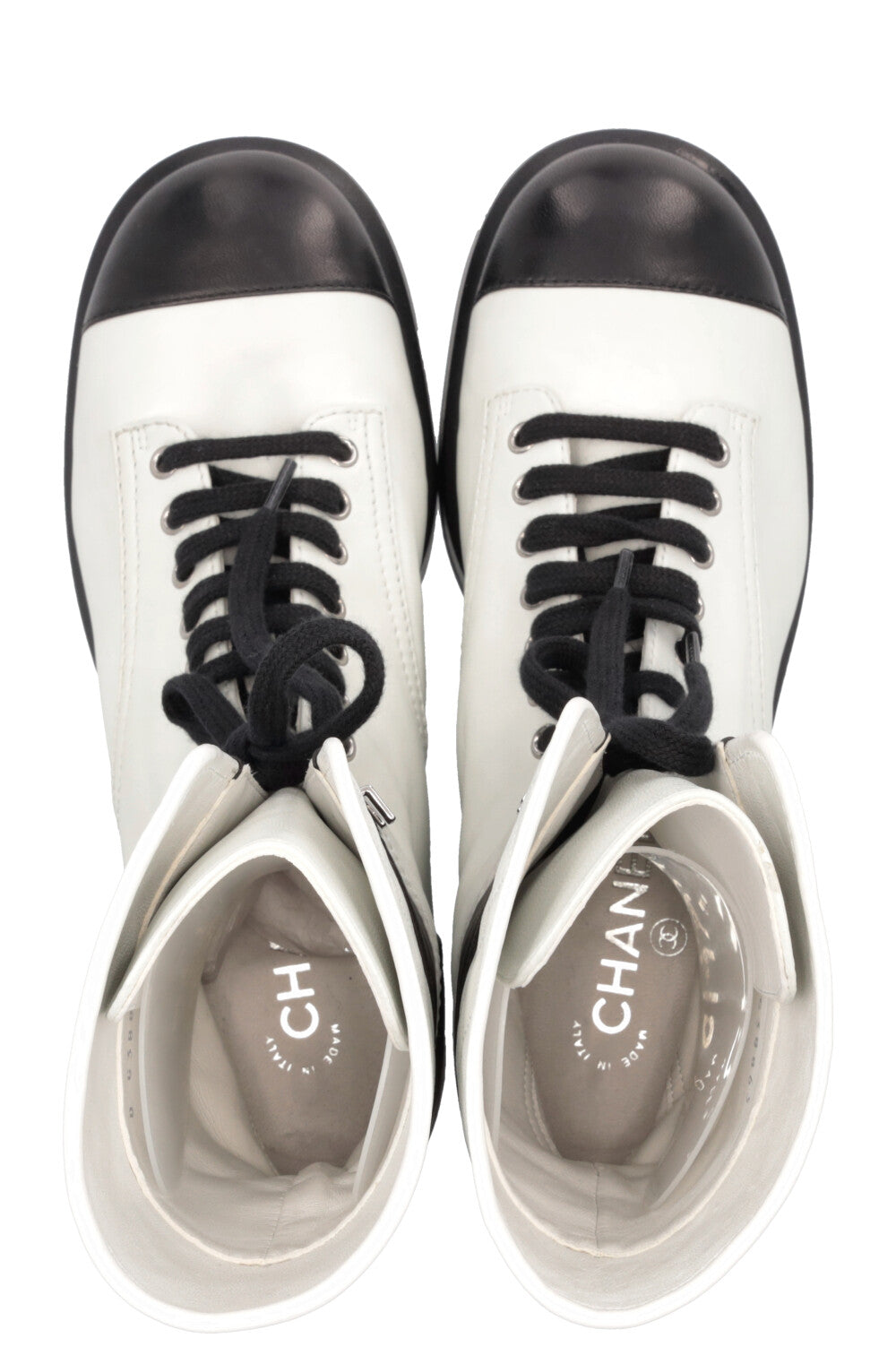 CHANEL CC Boots Black Light Grey