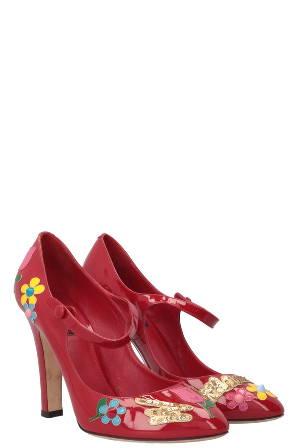 DOLCE&GABBANA La Mamma Mary Jane Heels Red Patent Leather