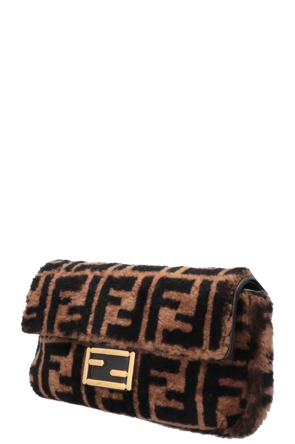 FENDI Sac baguette en peau de mouton retournée Zucca Marron