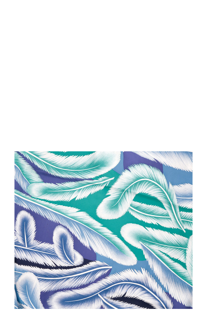 Foulard HERMÈS à imprimé plumes 140 cm en soie bleu turquoise