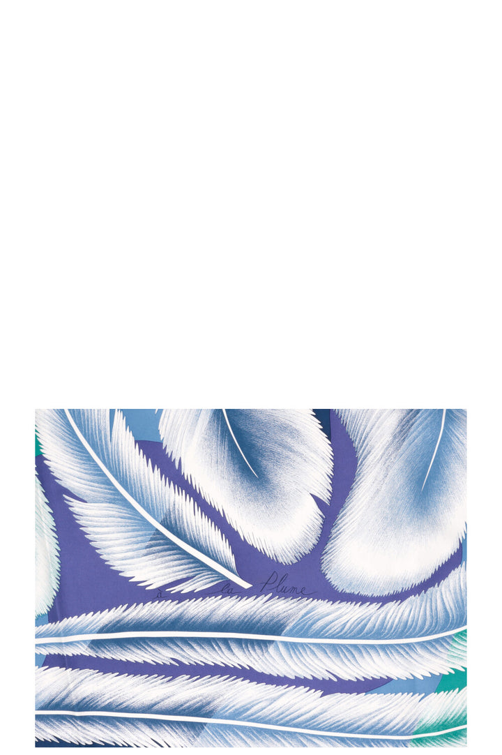 Foulard HERMÈS à imprimé plumes 140 cm en soie bleu turquoise