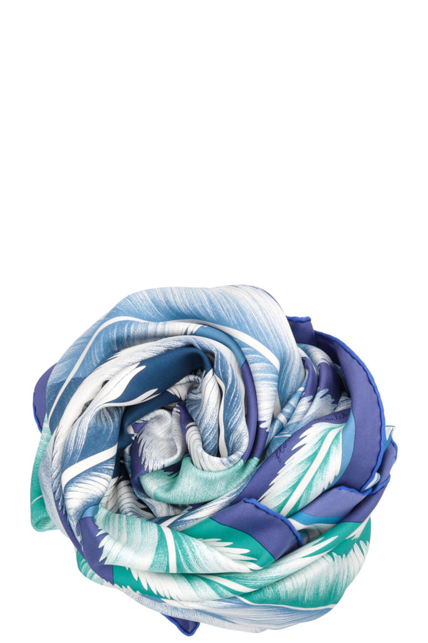HERMÈS Feather Print 140 Scarf Silk Blue Turquoise