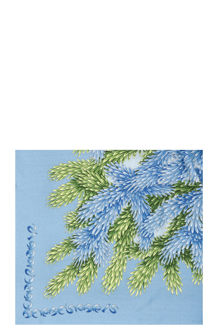 Écharpe HERMÈS à imprimé feuilles 140 cm en cachemire et soie bleu-vert