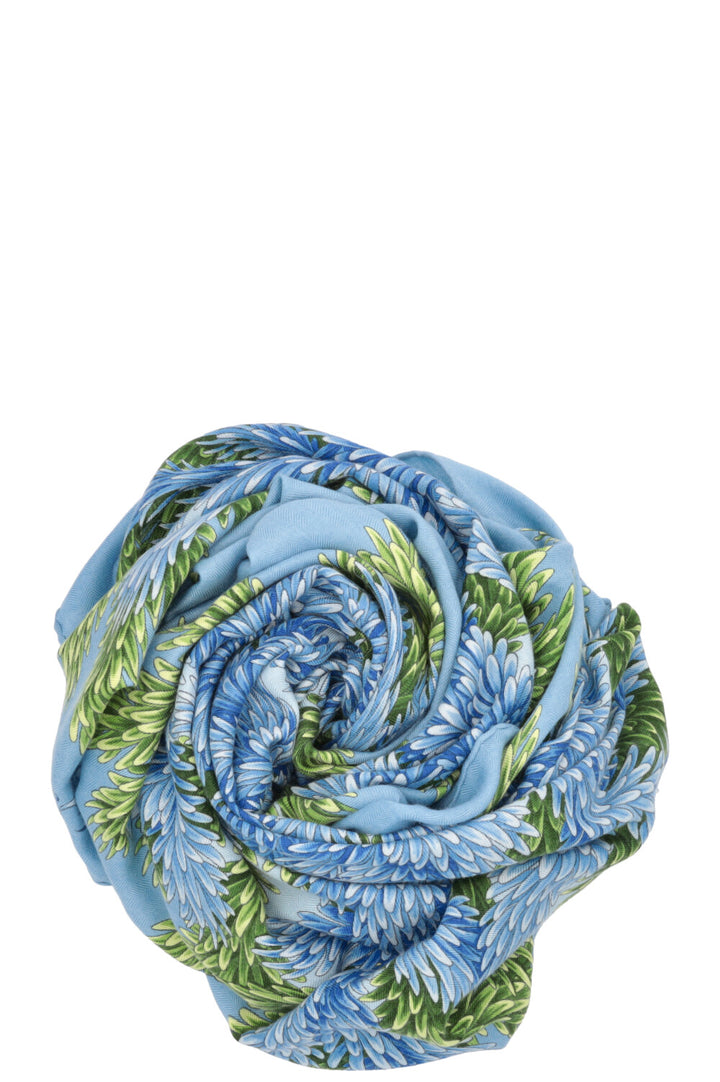 Écharpe HERMÈS à imprimé feuilles 140 cm en cachemire et soie bleu-vert
