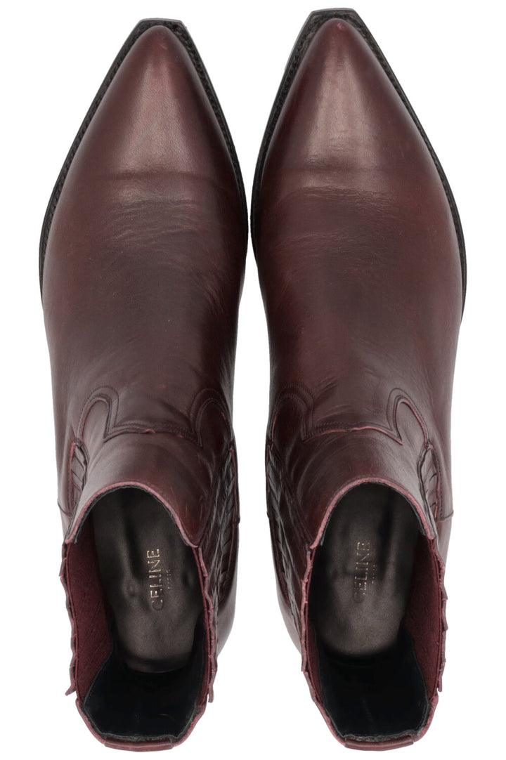 CELINE Cowboy Ankle Boots Burgundy