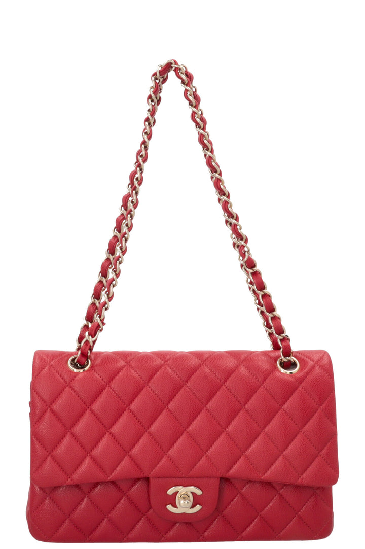 CHANEL Sac Double Rabat Moyen Caviar Rouge