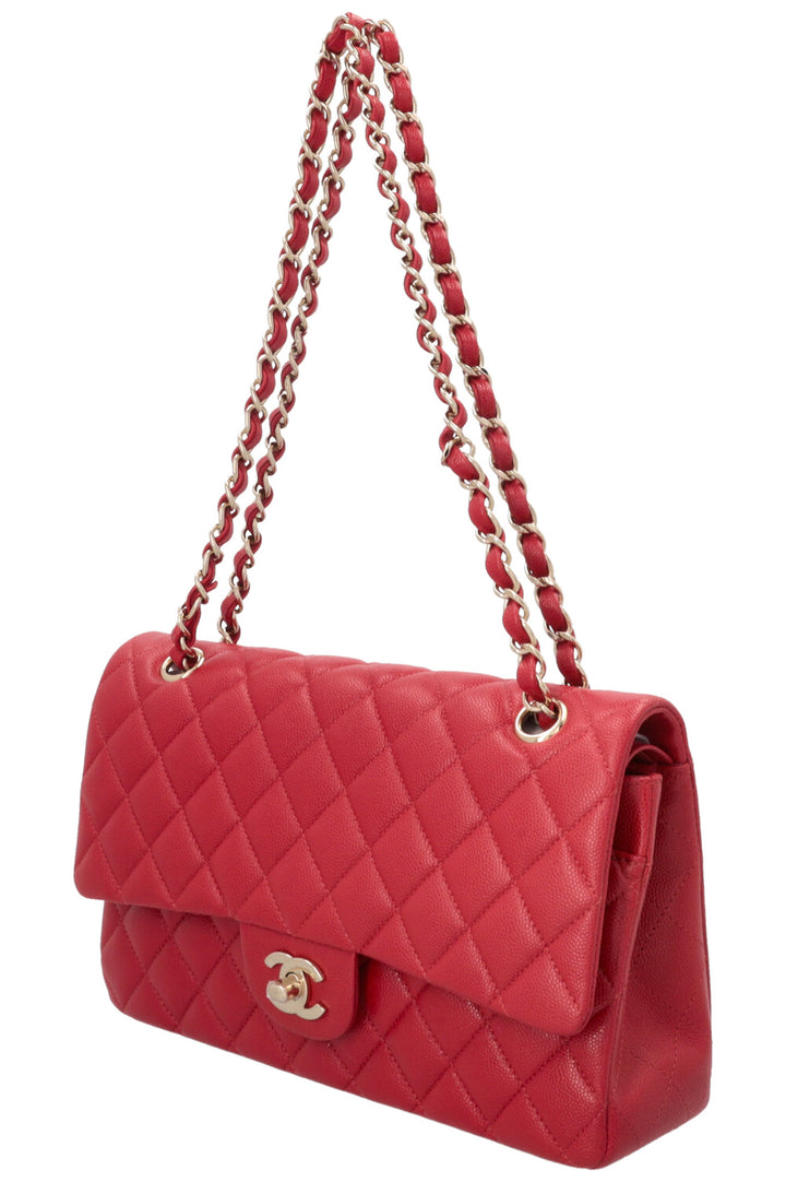 CHANEL Sac Double Rabat Moyen Caviar Rouge