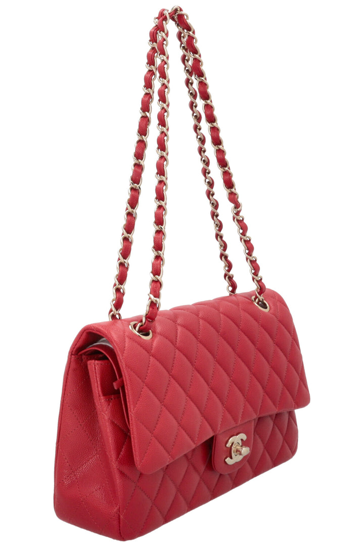 CHANEL Sac Double Rabat Moyen Caviar Rouge
