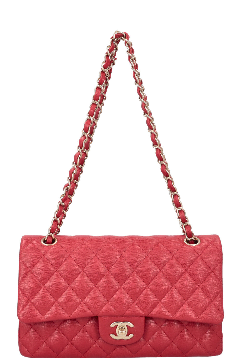 CHANEL Medium Double Flap Bag Caviar Red