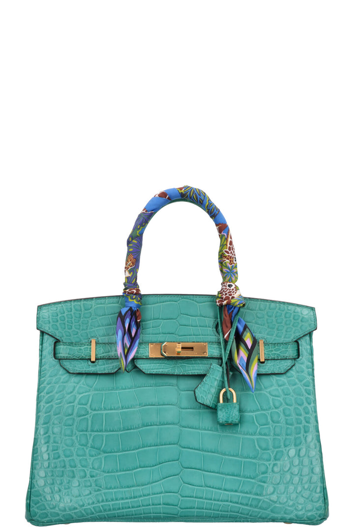 HERMÈS Birkin 30 Retourné Alligator Mississippiensis Mat Bleu Paon