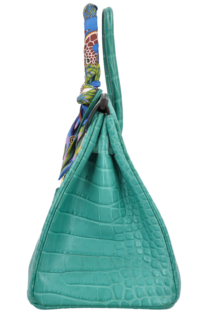 HERMÈS Birkin 30 Retourné Alligator Mississippiensis Mat Bleu Paon