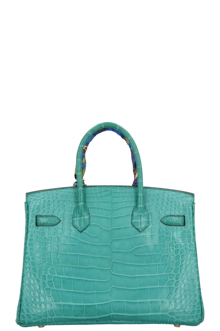 HERMÈS Birkin 30 Retourné Alligator Mississippiensis Mat Bleu Paon